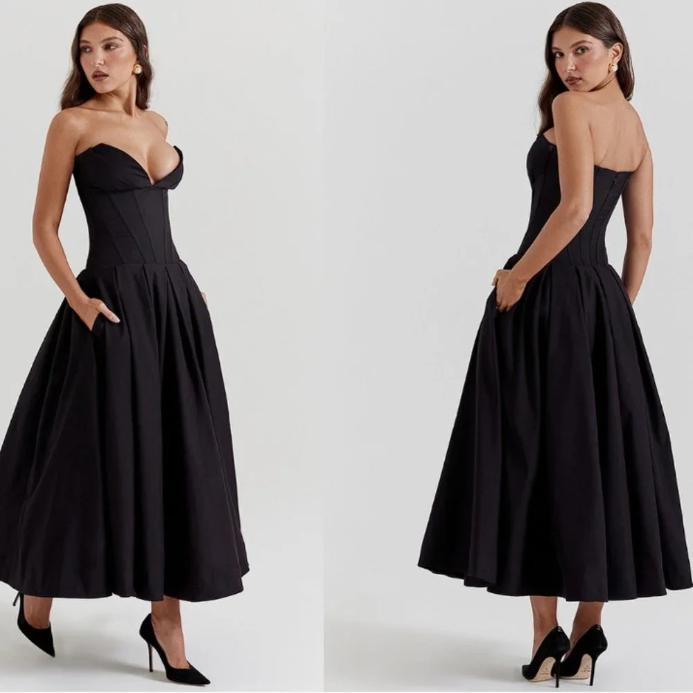 House of CB 'Lady' Black Strapless Midi Dress NWOT - Picture 6 of 17